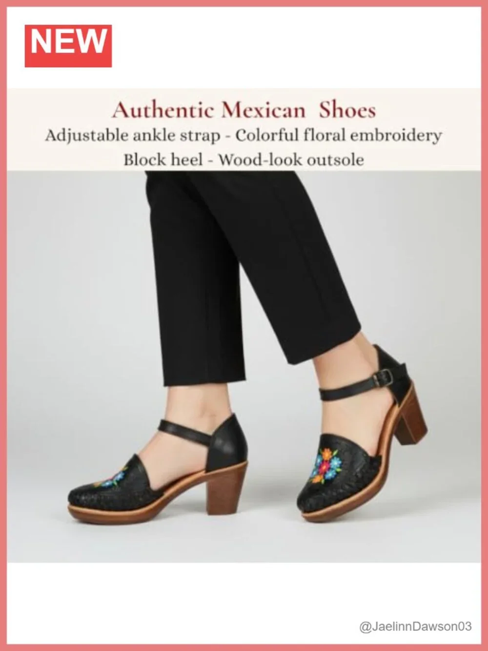Handmade Genuine Leather Embroidered Block Heel Sandals with Ankle Strap